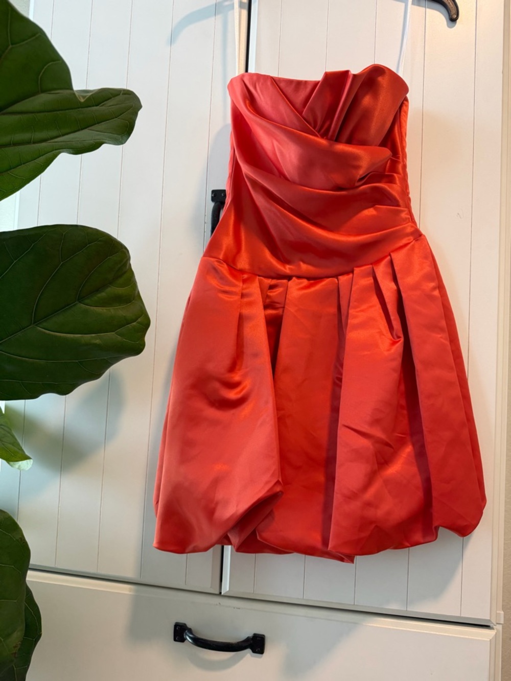 108- Strapless Red Satin Mini Dress - Elegant Party Dress